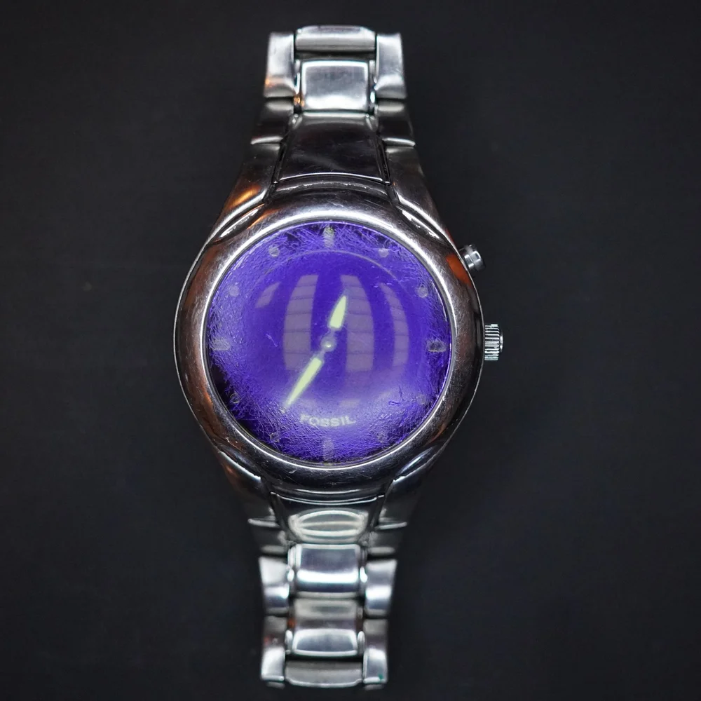 Rare Vintage FOSSIL Big Tic JR8096 Blue Quartz Animated Mens Watch